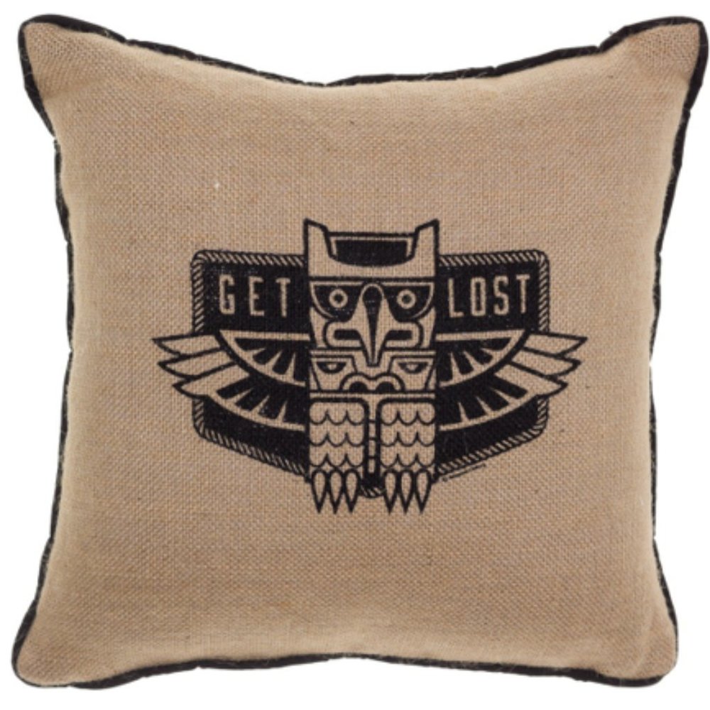 Sourpuss 12” Get Lost Burlap Throw Pillow Native American Totem Pole Adventure